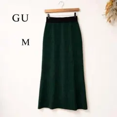 GU チェック柄 ロングスカート M 春服 グリーン 美シルエット 人気