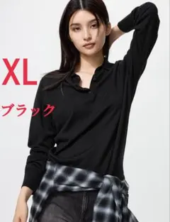 新品タグ付きXL ブラック メリノウール ポロネック長袖