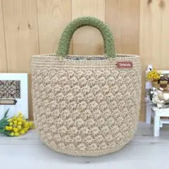 麻ひもバッグ 麻紐バッグ 手編みバッグ 花模様バッグ ハンドメイドバッグ