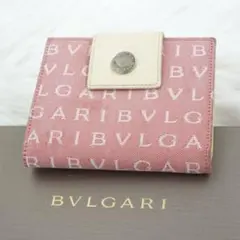 極美品　BVLGARI ブルガリ　二つ折り財布　キャンバス生地　レザー　ピンクのサムネイル