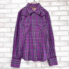 BACK NUMBER バックナンバー　チェック柄シャツ　ウエスタン　紫　L