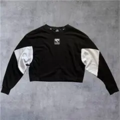 PUMA/クロップドスウェット ブラック M バイカラー ショート丈