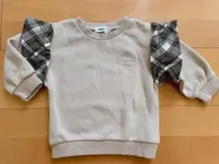 BeBe ベージュ チェック柄フリル トレーナー