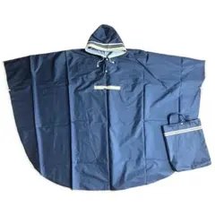 【新品】 レインコート レインポンチョ XL ネイビー 撥水 収納袋付 梅雨対策のサムネイル