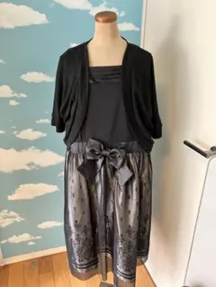 リボン付きブラックグレーパーティードレスとボレロのセット