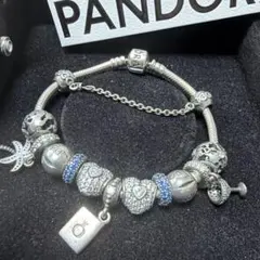 PANDORA パンドラ 銀製 シルバーバングルブレスレット チャーム9個付 