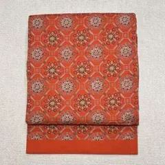 【H41】朱赤に花の象徴柄 名古屋帯 長めです♪