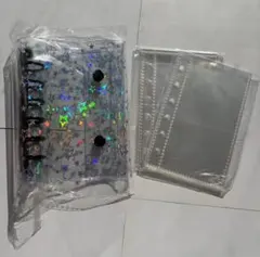 シール帳 キラキラ A7 星柄 クリアバインダー リフィル付　3点セット　黒