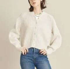 BEAUTY&YOUTH 畦ボリュームスリーブ ショートニットカーディガン