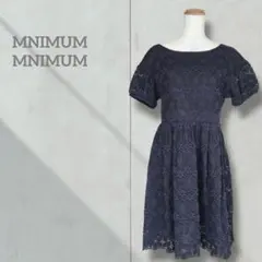 【ミニマムミニマム】ワンピース レース 半袖 花柄 ネイビー 膝丈 総レース