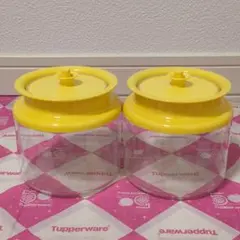 レトロ タッパーウェア デコレータージャー（２個）イエロー 片手で開け閉めＯＫ！のサムネイル