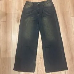 ダークブルーワイドレッグデニムパンツ