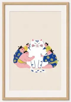 ＜力士に囲まれる猫＞ 現代アート