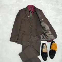 美品　ダークブラウン系　スリーピーススーツ　セットアップ　Мサイズ
