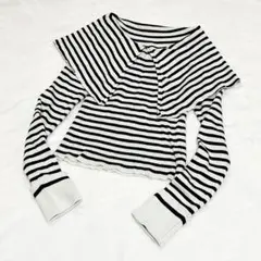 【フーズフーチコ】オフショルセーラーカラーリブボーダーニット