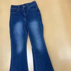 デニムフレアパンツ ウエストボタン付き