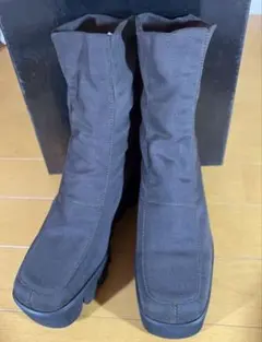 FERRIRAレディースブラックロングブーツストレッチ38.5 24cm厚底②