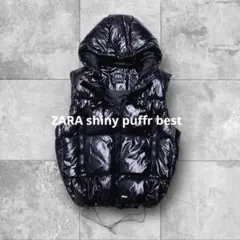 美品 ZARA ザラ 超光沢 ダウンベスト フード XXL 黒 y2k 短丈