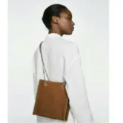 ZARA チェーン スエード スタッズ ショルダー バッグ 本革