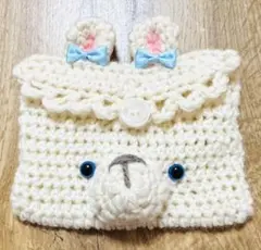 ハンドメイド 編み物 天使の羽 小物入れ ポーチ ビーズ 星 水色 ⑧
