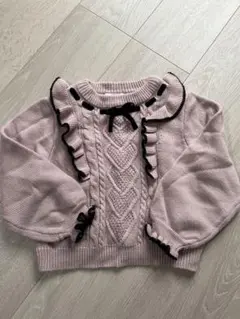 メゾピアノ♡フリル付きケーブル編みセーター ピンク 120