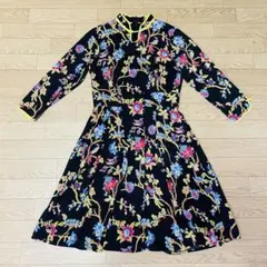 ローラアシュレイロンドン　フレアワンピース　チャイナドレス　花柄　鳥柄　アニマル