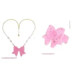 Angelic Pretty きらめきリボンネックレス リングセット ピンク - メルカリ