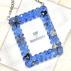 W837 ホイップデコ　硬質トレカケース 青 高透明 ラメ ハート 蝶 薔薇