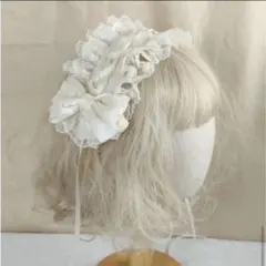 ヘッドドレス　白　フリル　レース 地雷系 リボン ロリータ ゴスロリ ヘアアクセ