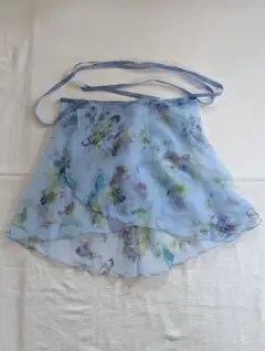 水色花柄シフォンバレエ巻きスカート