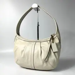 美品 コーチ ホーボー ワンショルダーバッグ 肩掛け レザー ハーフムーン 白