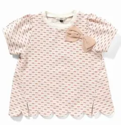 新品110.130 リボン柄ジャガードスカラップ半袖Tシャツ