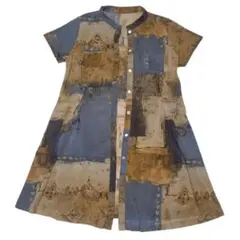 【極美品】馬里邑 総柄 シアー ロングブラウス シャツワンピース　26テ322のサムネイル