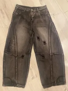 【opium】ブラック ワイドレッグ デニムパンツ ワイドシルエット　y2k Amazon.co.jp: opium y2k グランジ ブラックワイドデニム 激レア