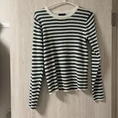 ストライプ　リブ　ニット　セーター　ボーダー　クルー　秋
