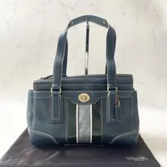 コーチ シグネチャー ターンロック キャリーオール トートバッグ レザー 青