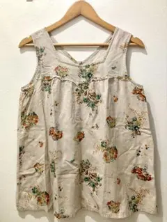B.L.U.E 花柄ノースリーブチュニック ベージュ 前後着 ビンテージのサムネイル