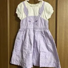 メゾピアノ ウサギ刺繍 紫色 半袖ワンピース 120