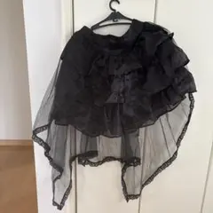フリル付きシースルーフレアスカート ブラック