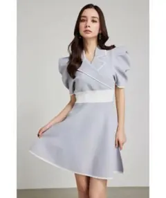 《最終お値下げ》rienda テーラードカラーミニフレアハーフニットワンピース