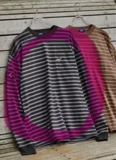 ストライプ柄 長袖Tシャツ グレー