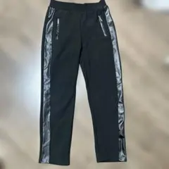 サイドライン フェイクレザー切替 ジョガーパンツ ブラック