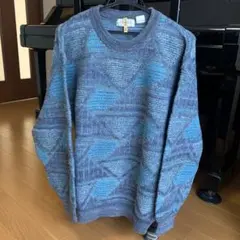 青系幾何学模様 ニットセーター