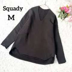スカディー　長袖Vネックトレーナー　裏起毛　M　黒　温か　ふんわり　5951