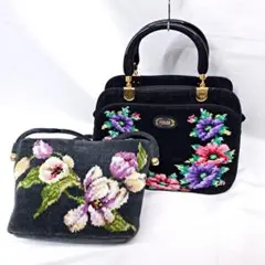 【美品】フェイラー 花柄 シェニール織 ショルダー ハンドバッグ 2点セット