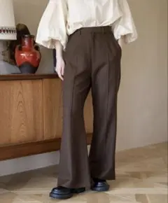 LOWRYSFARM ラナテックフレアパンツ ブラウン バックスリット