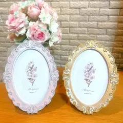 【新品】ホワイト＆ピンク　フォトフレーム2点セット　ディズニー受付サイン