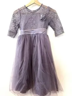 キッズドレス 130 ラベンダー 発表会 結婚式 レース チュール パール