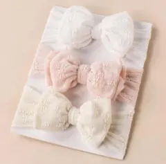 【3個セット】ベビー キッズ ヘアバンド 淡いピンクホワイト