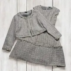 GIRL　ワンピース　ツイード　ノーカラージャケット　スーツ　セットアップ　S